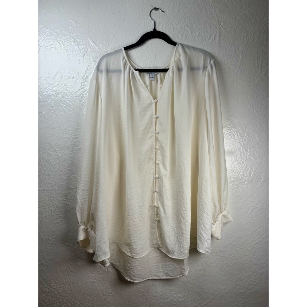 NEW Nine‎ West Blouse Women 4X Cream Balloon Sleeve Button Poet Academia Capsule